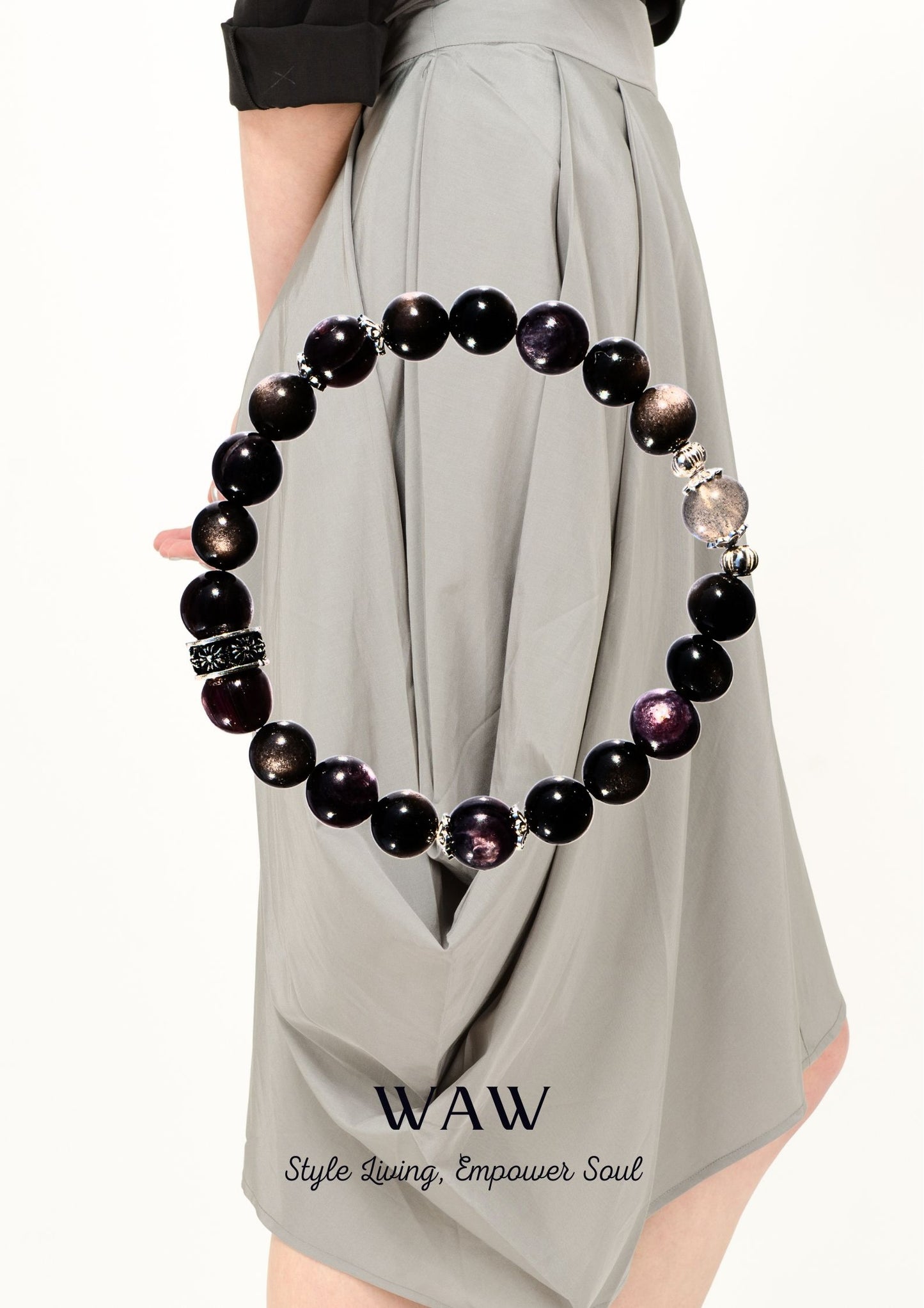 Dark Toned Purple Lepidolite & Spinel Protection Bracelet