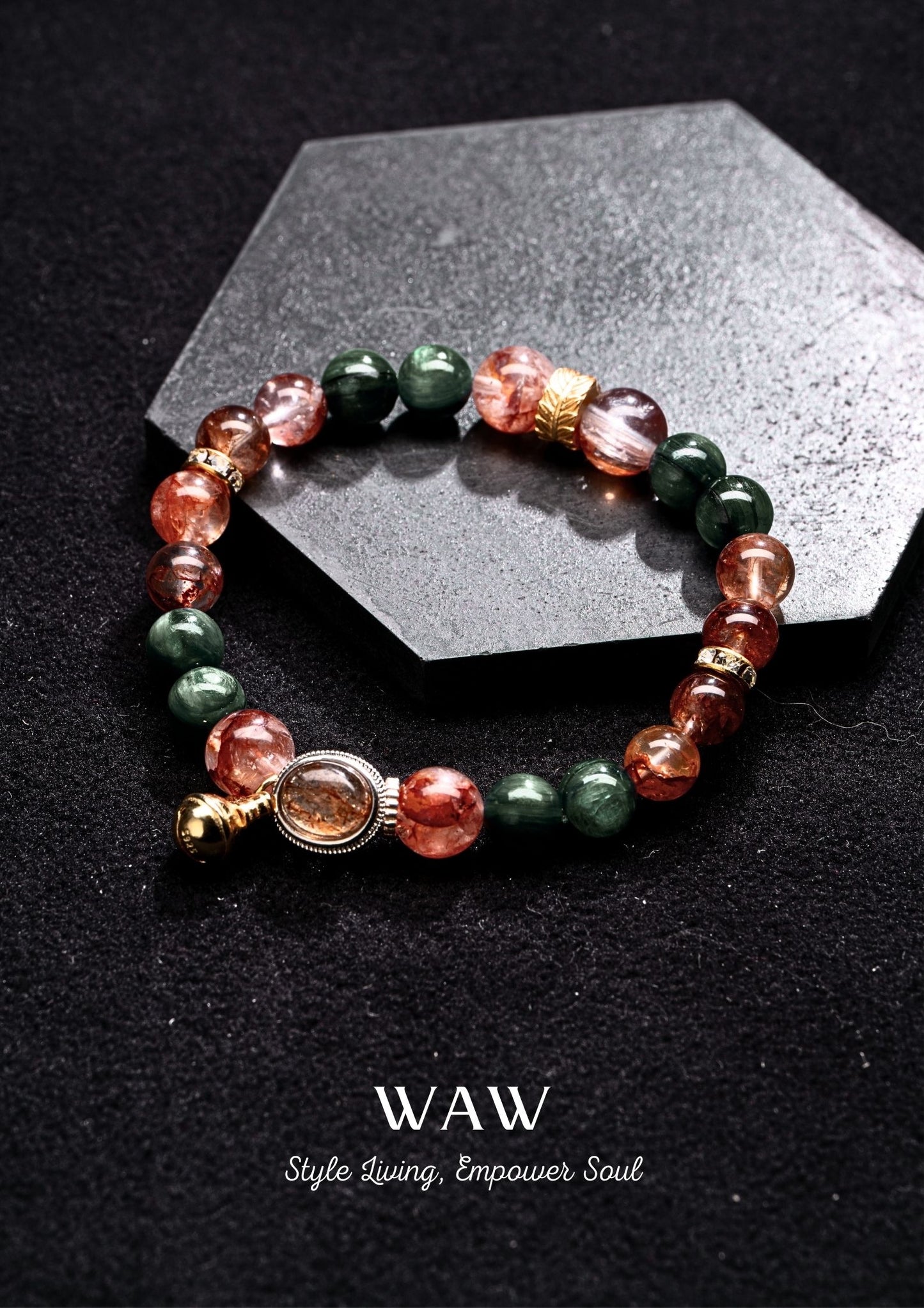 Red-Green Hematoid Quartz Wellness & Protection Bracelet