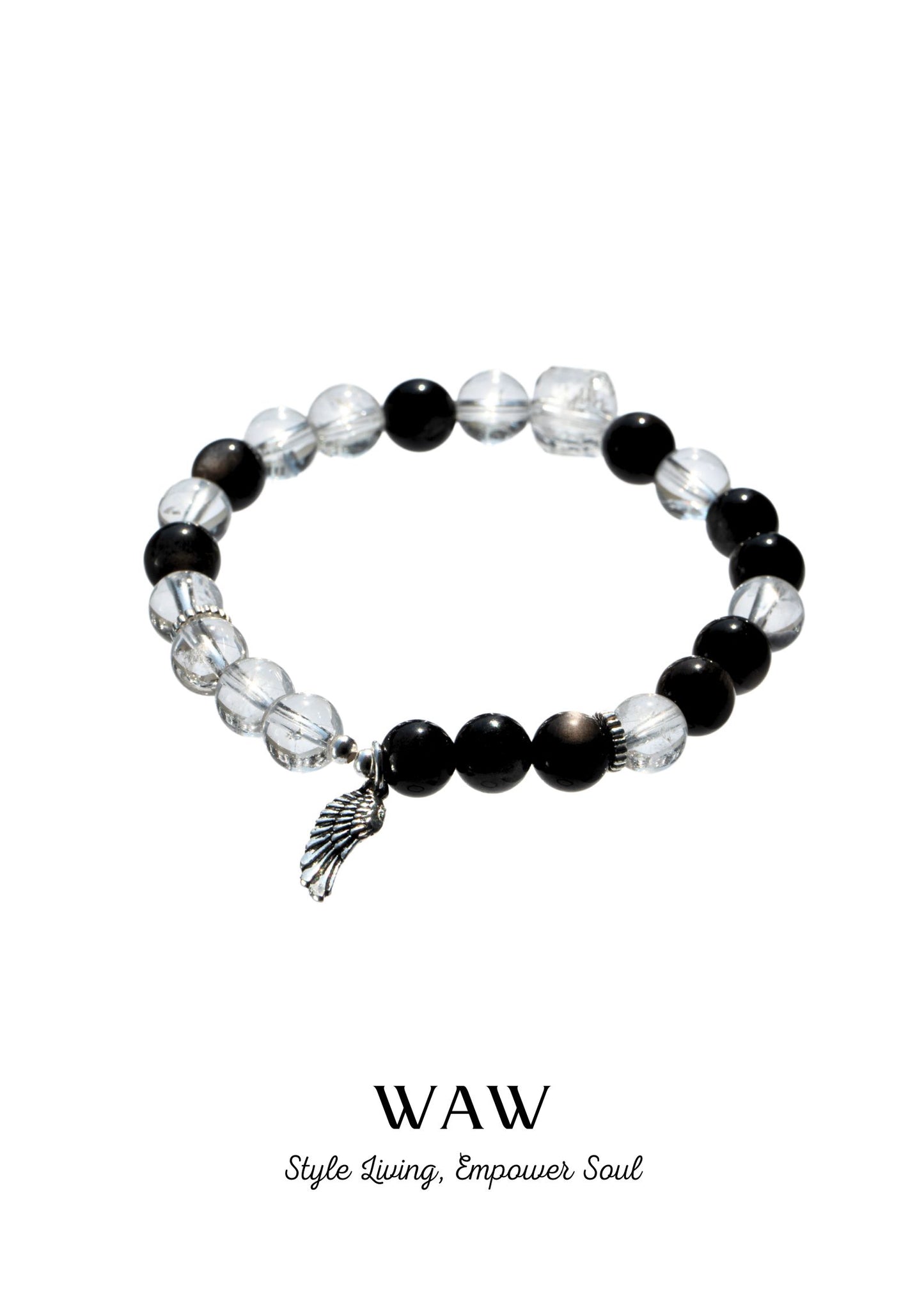 White&Sliver Obsidian Wealth & Protection Bracelet