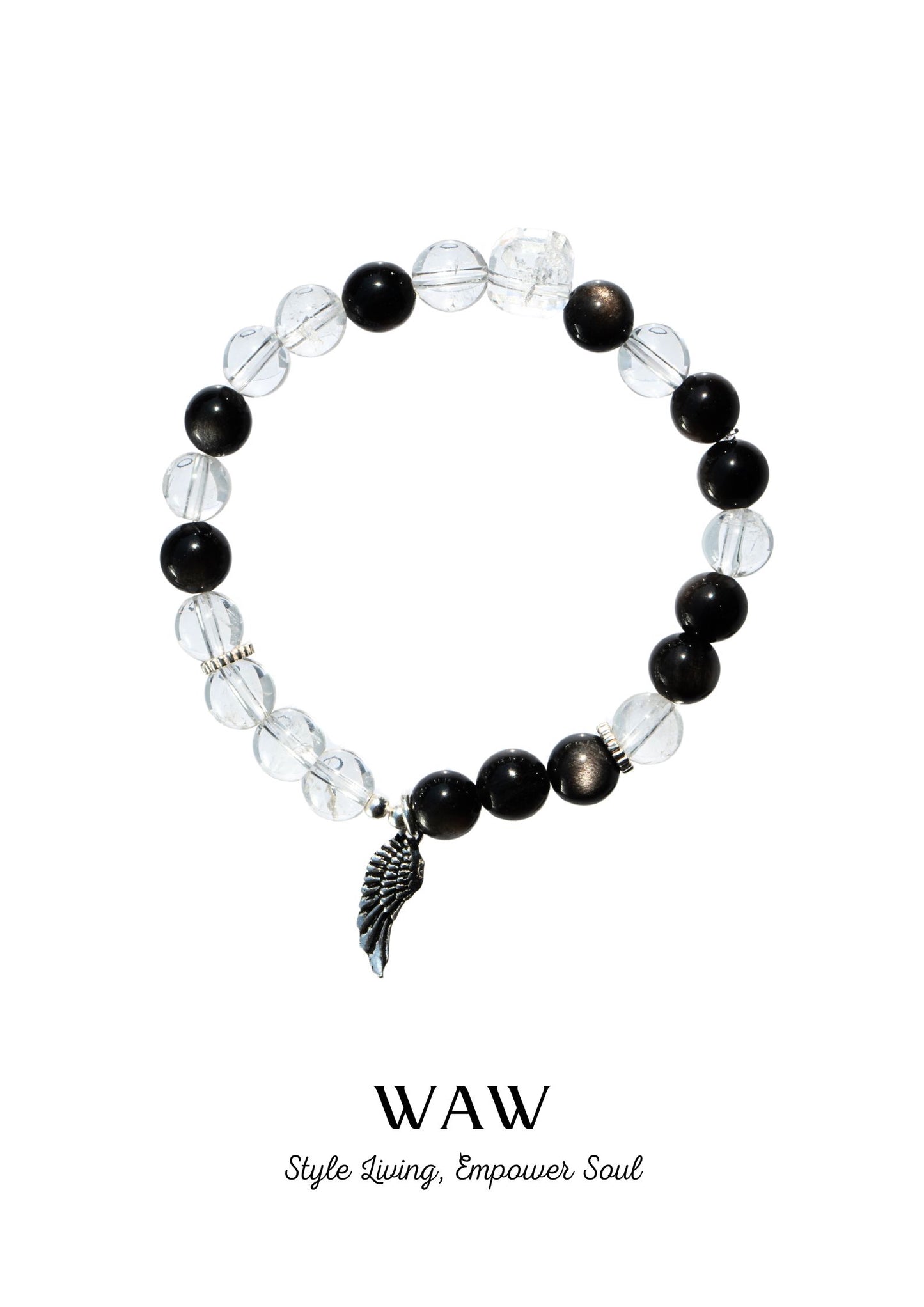 White&Sliver Obsidian Wealth & Protection Bracelet