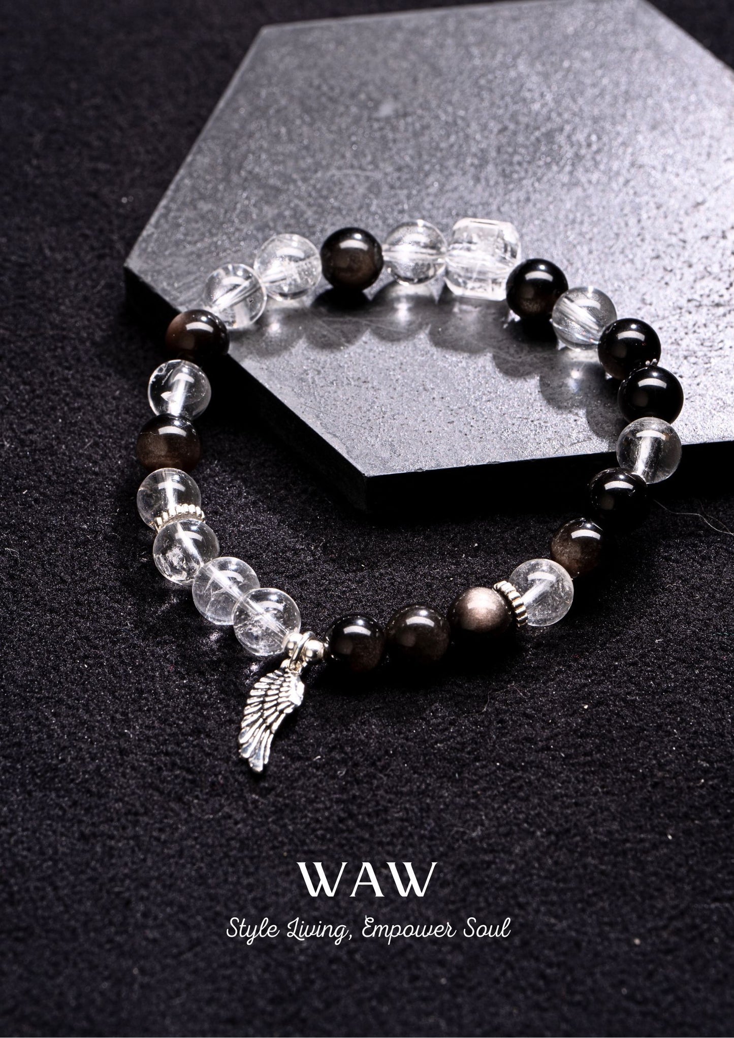 White&Sliver Obsidian Wealth & Protection Bracelet