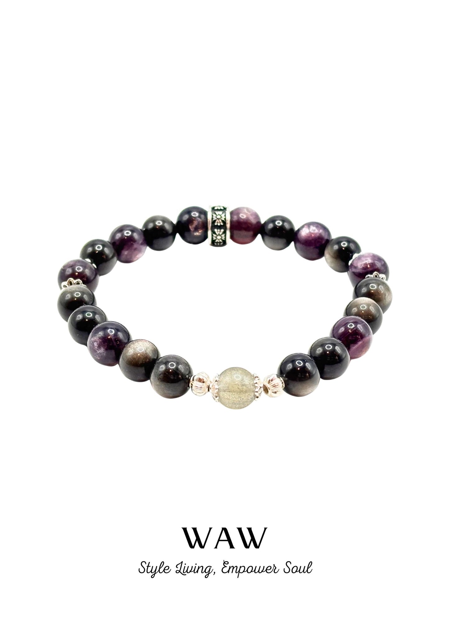 Dark Toned Purple Lepidolite & Spinel Protection Bracelet