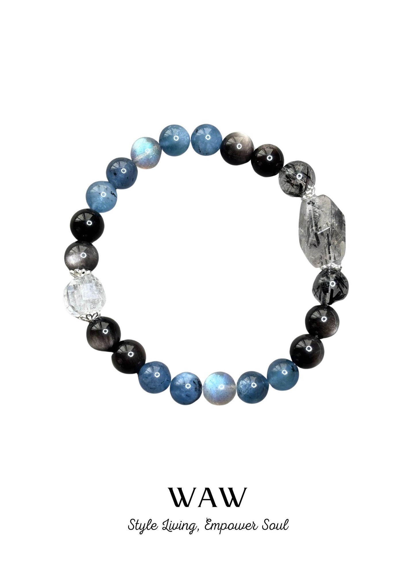 Blue-Black Aquamarine Protection & Creativity Bracelet