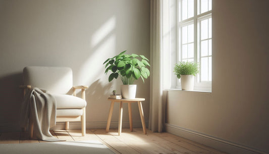 A Feng Shui plant arrangement, using lush greenery to enhance the flow of positive Chi and bring vitality, prosperity, and harmony into the home.