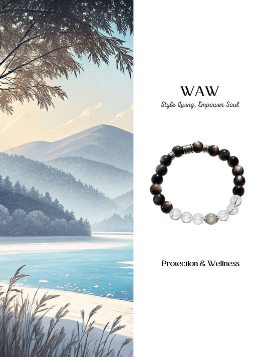 Black-Silver Obsidian Protection & Wellness Bracelet