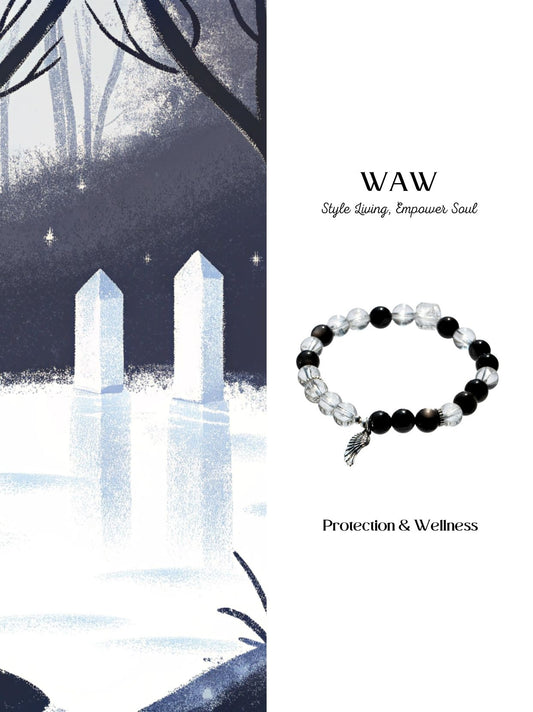 White&Sliver Obsidian Wealth & Protection Bracelet